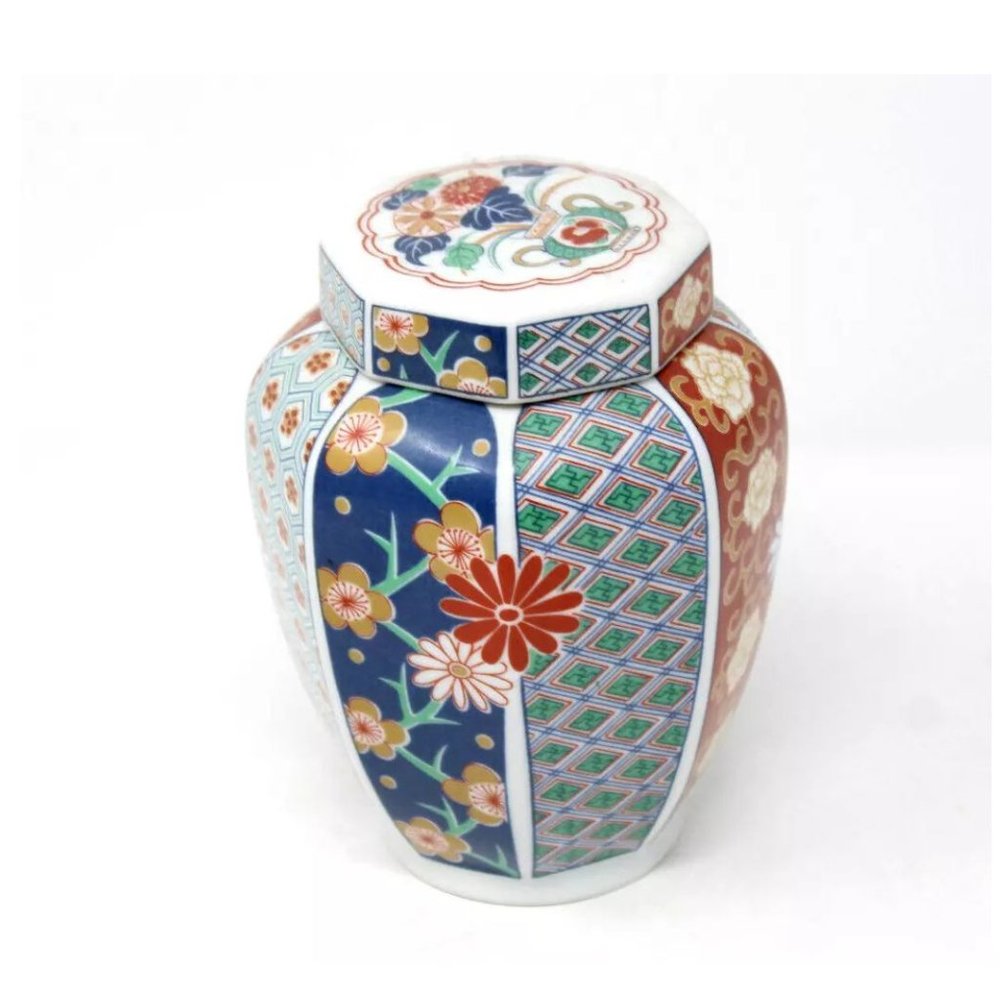 Vintage Arita Imari Japanese Reproduction Vessel Spice Jar with Lid